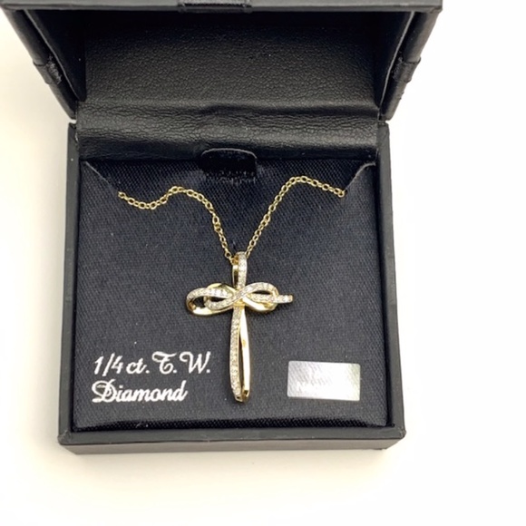 14K GOLD OVER 925 ST SILVER DIAMOND CROSS NECKLACE - Picture 6 of 10